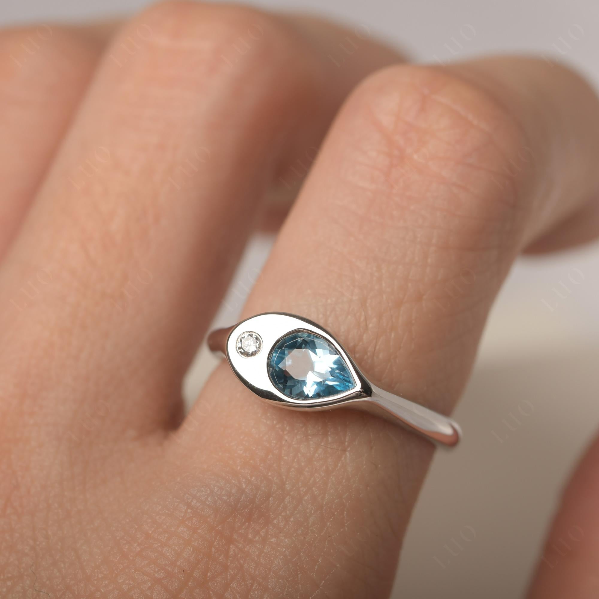 Swiss Blue Topaz East West Pear Engagement Ring - LUO Jewelry