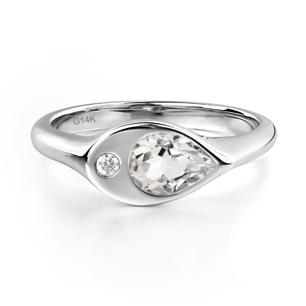 White Topaz East West Pear Engagement Ring - LUO Jewelry #metal_14k white gold