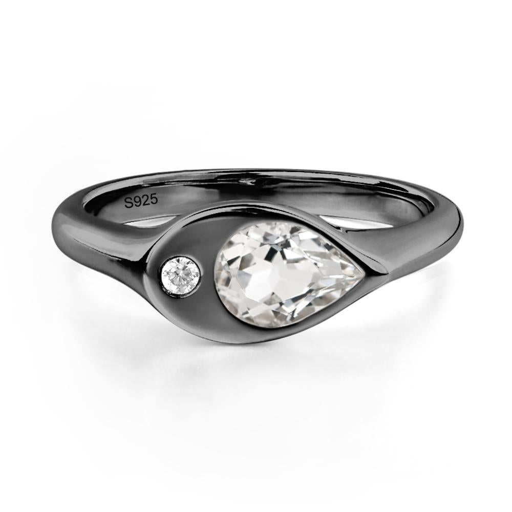 White Topaz East West Pear Engagement Ring - LUO Jewelry #metal_black finish sterling silver