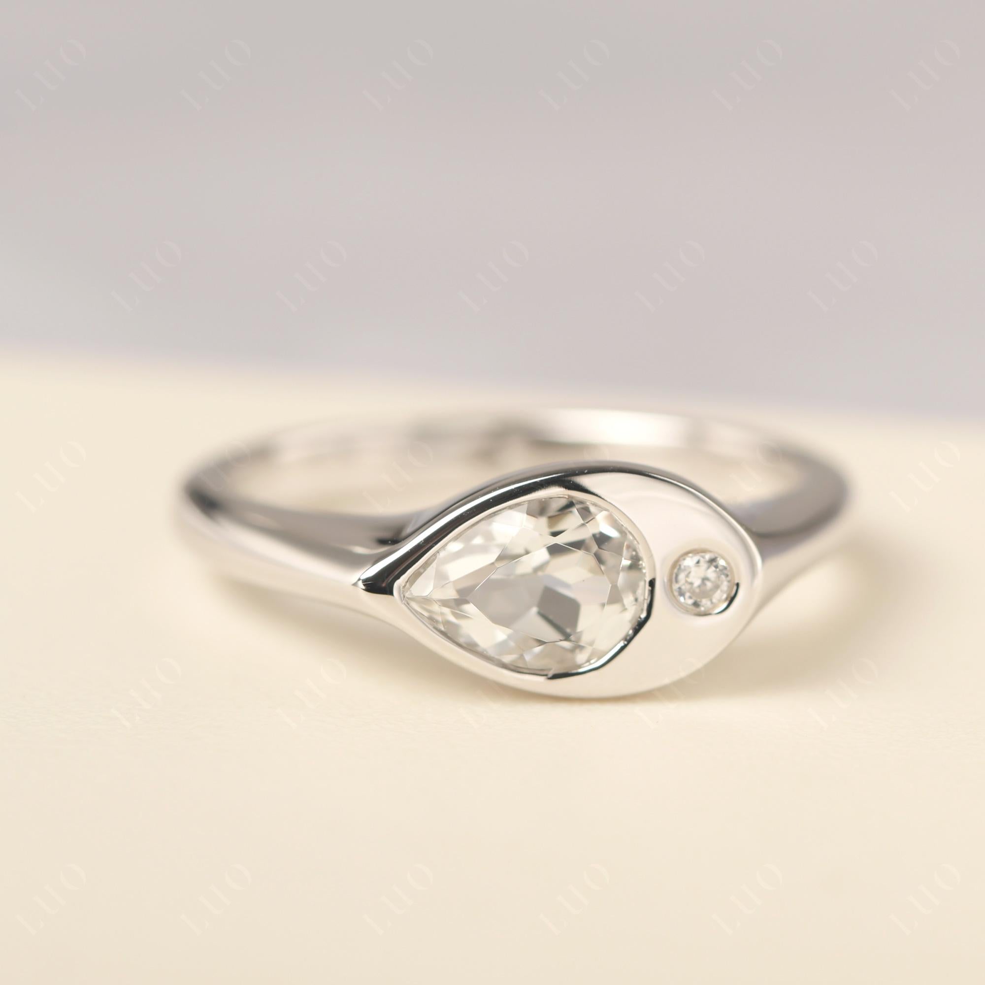 White Topaz East West Pear Engagement Ring - LUO Jewelry