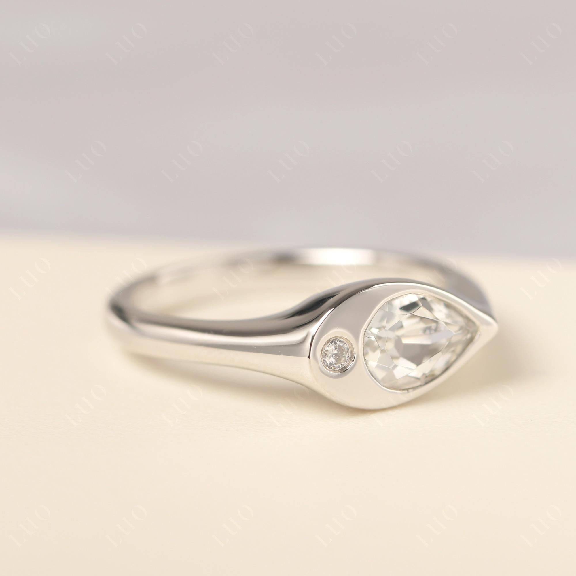 White Topaz East West Pear Engagement Ring - LUO Jewelry