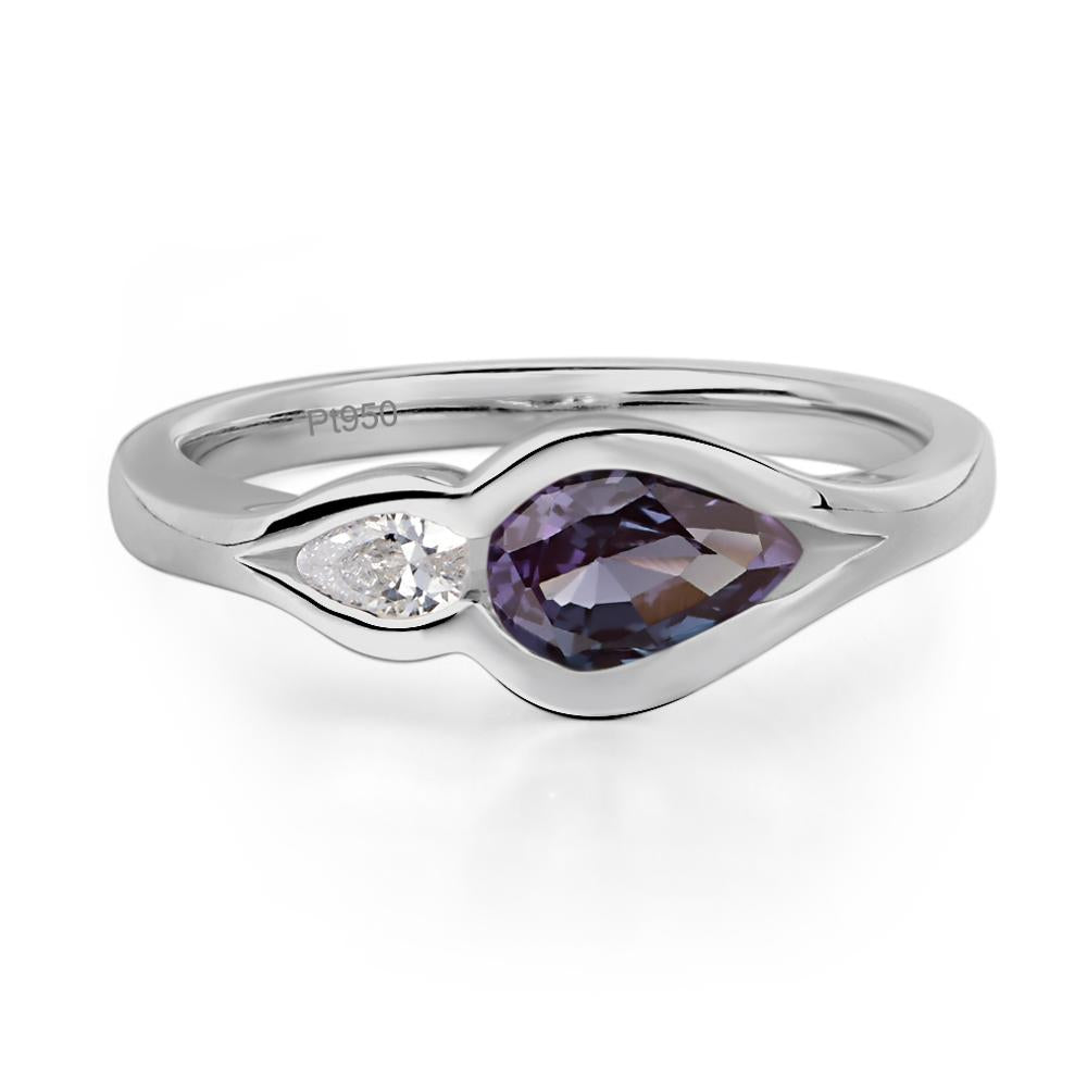 Vintage Lab Grown Alexandrite Bezel Pear Engagement Ring - LUO Jewelry #metal_platinum