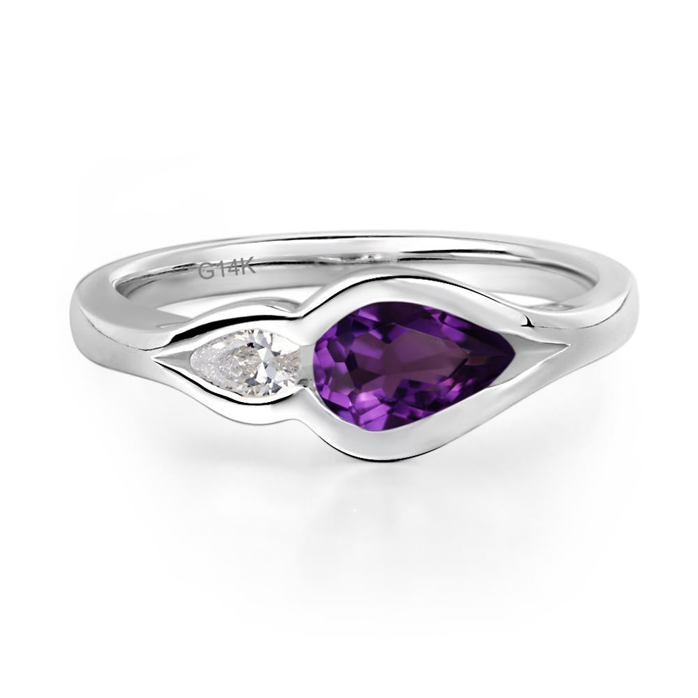 Vintage Amethyst Bezel Pear Engagement Ring - LUO Jewelry #metal_14k white gold
