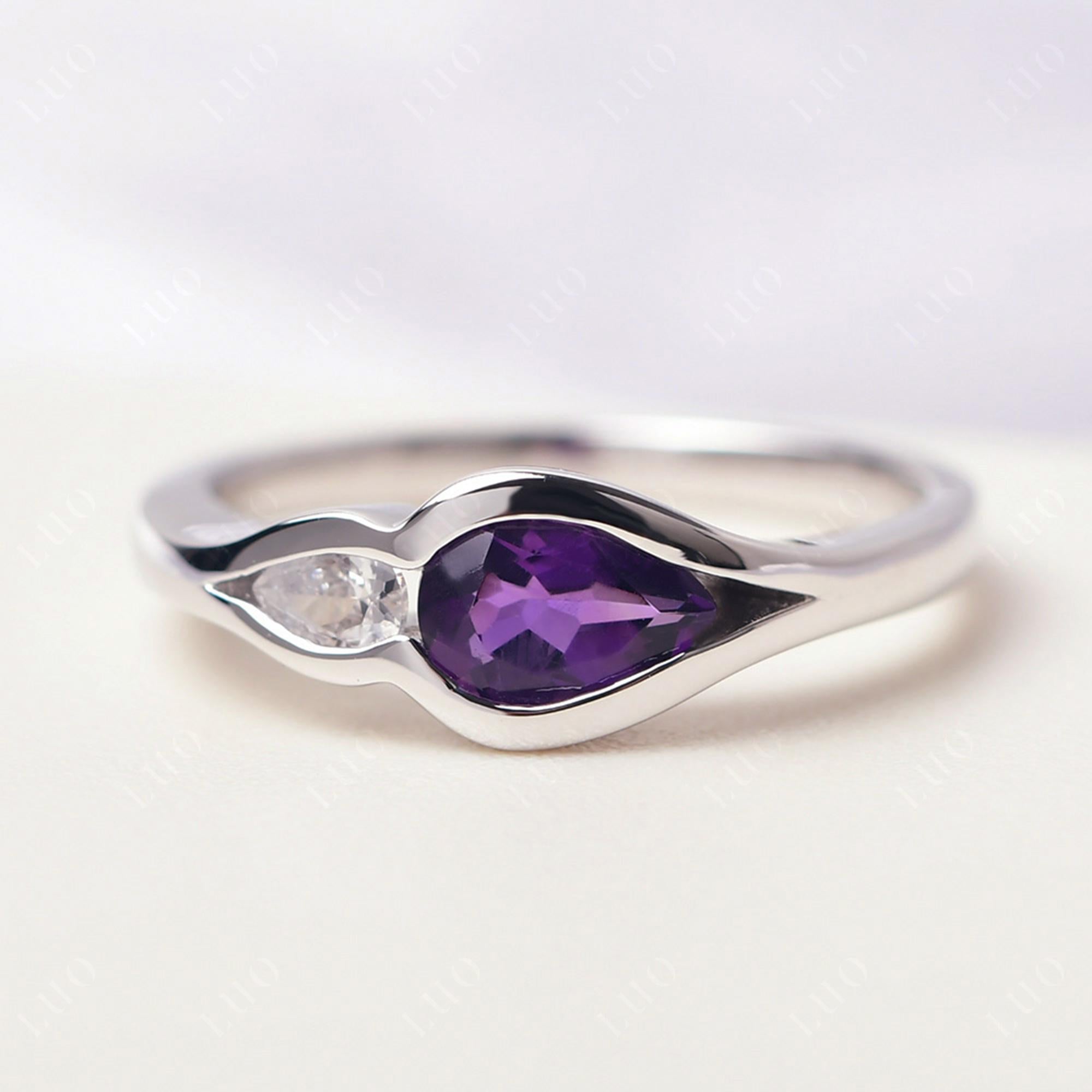 Vintage Amethyst Bezel Pear Engagement Ring - LUO Jewelry