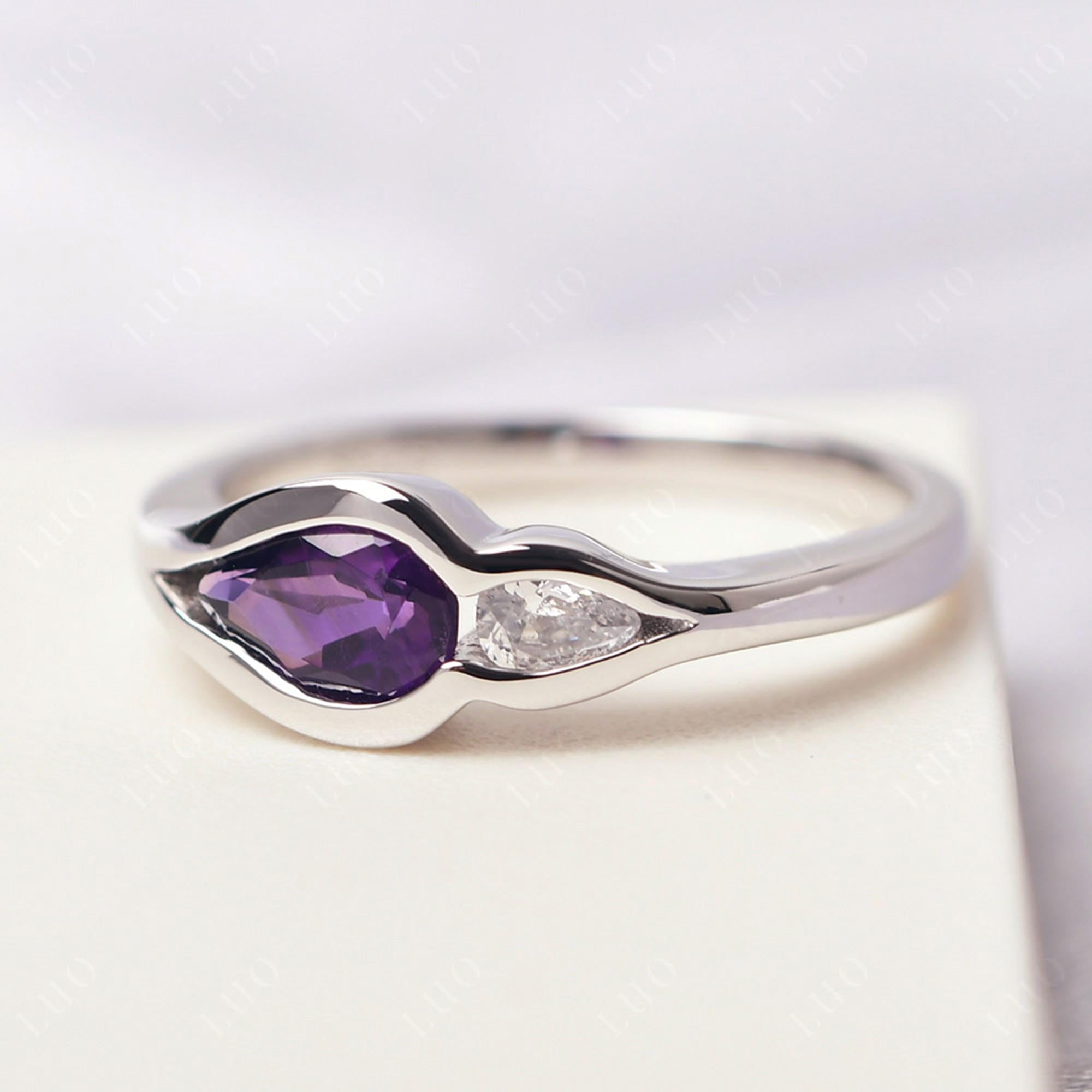 Vintage Amethyst Bezel Pear Engagement Ring - LUO Jewelry