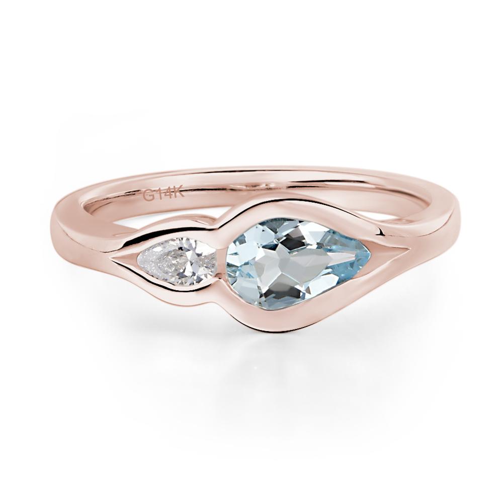 Vintage Aquamarine Bezel Pear Engagement Ring - LUO Jewelry #metal_14k rose gold