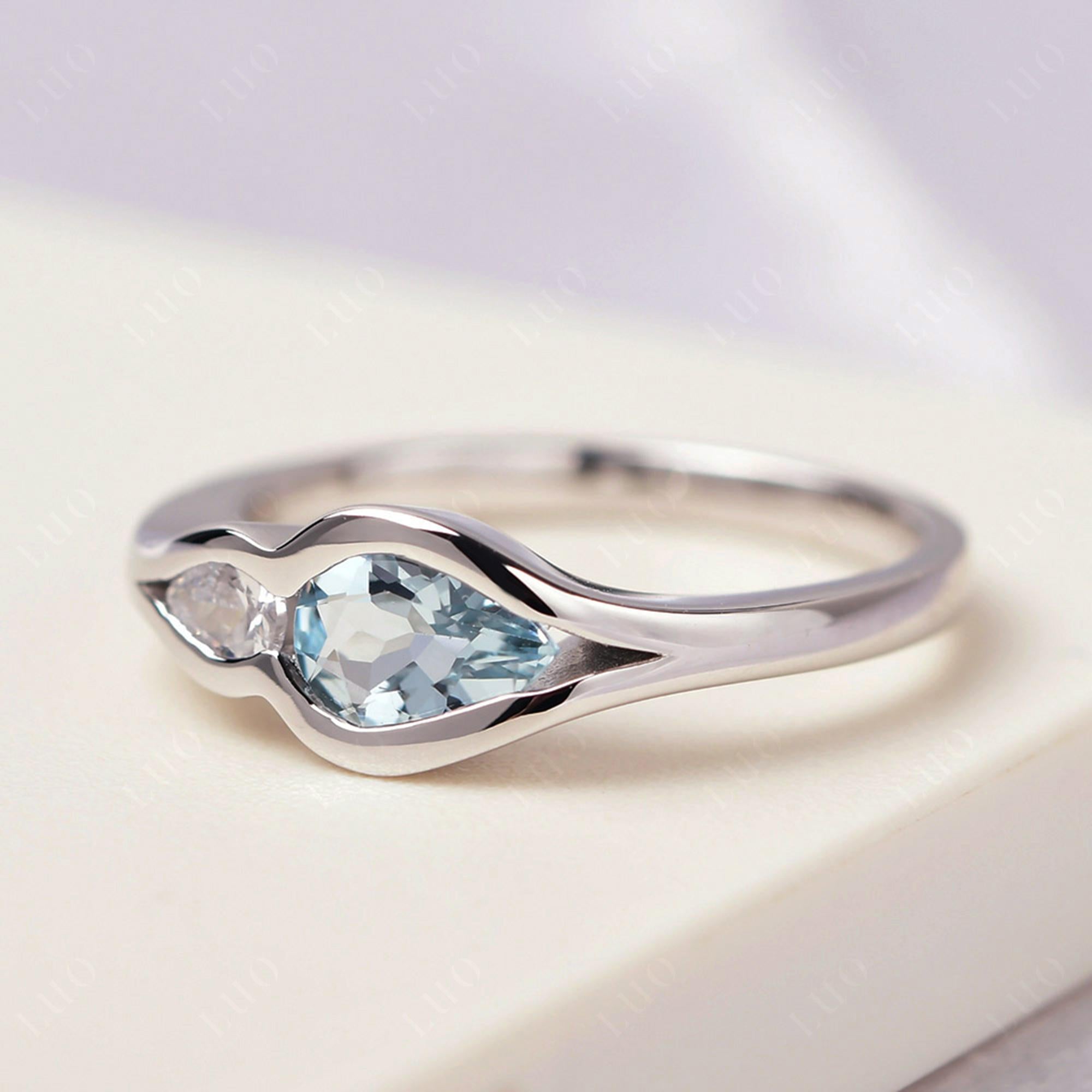 Vintage Aquamarine Bezel Pear Engagement Ring - LUO Jewelry