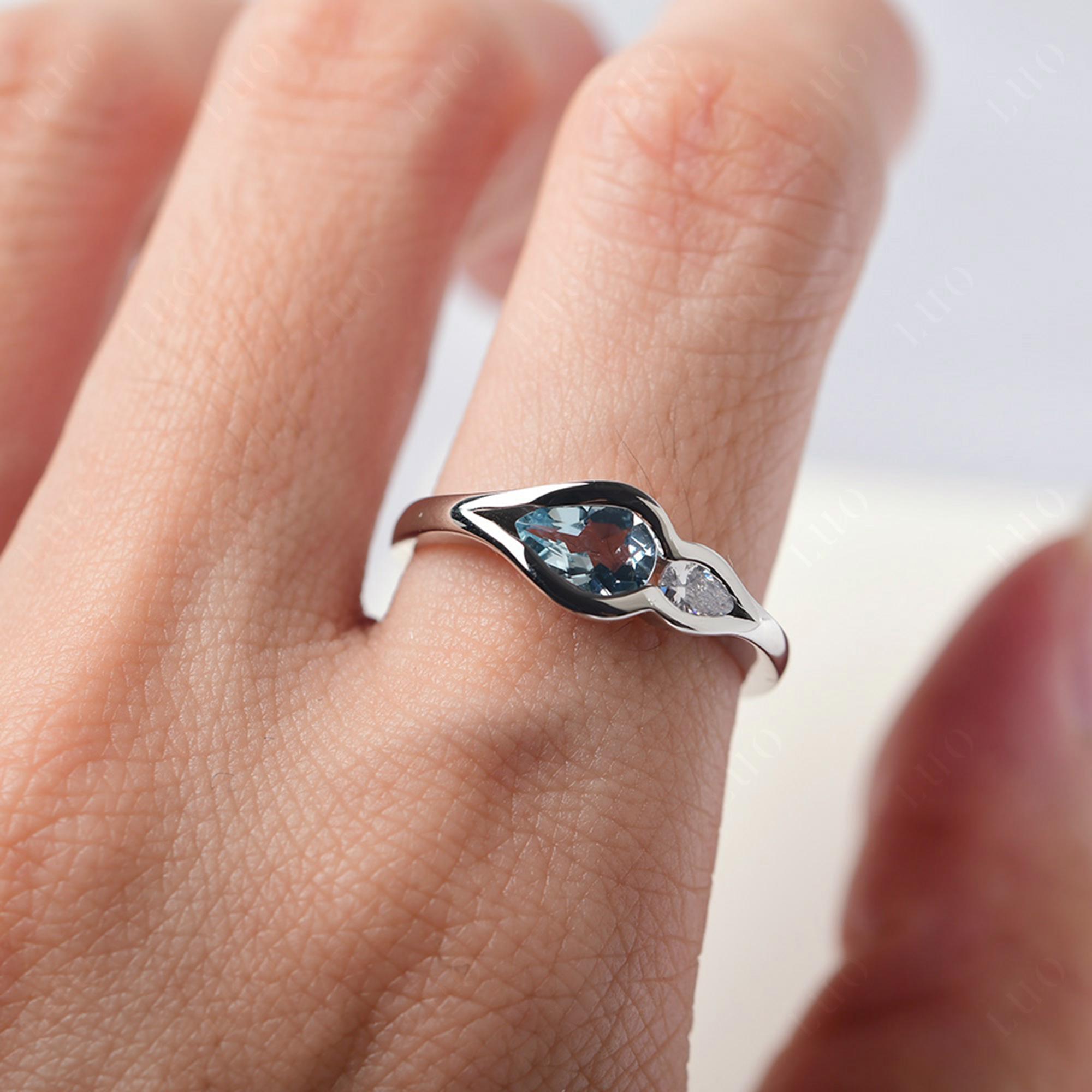 Vintage Aquamarine Bezel Pear Engagement Ring - LUO Jewelry