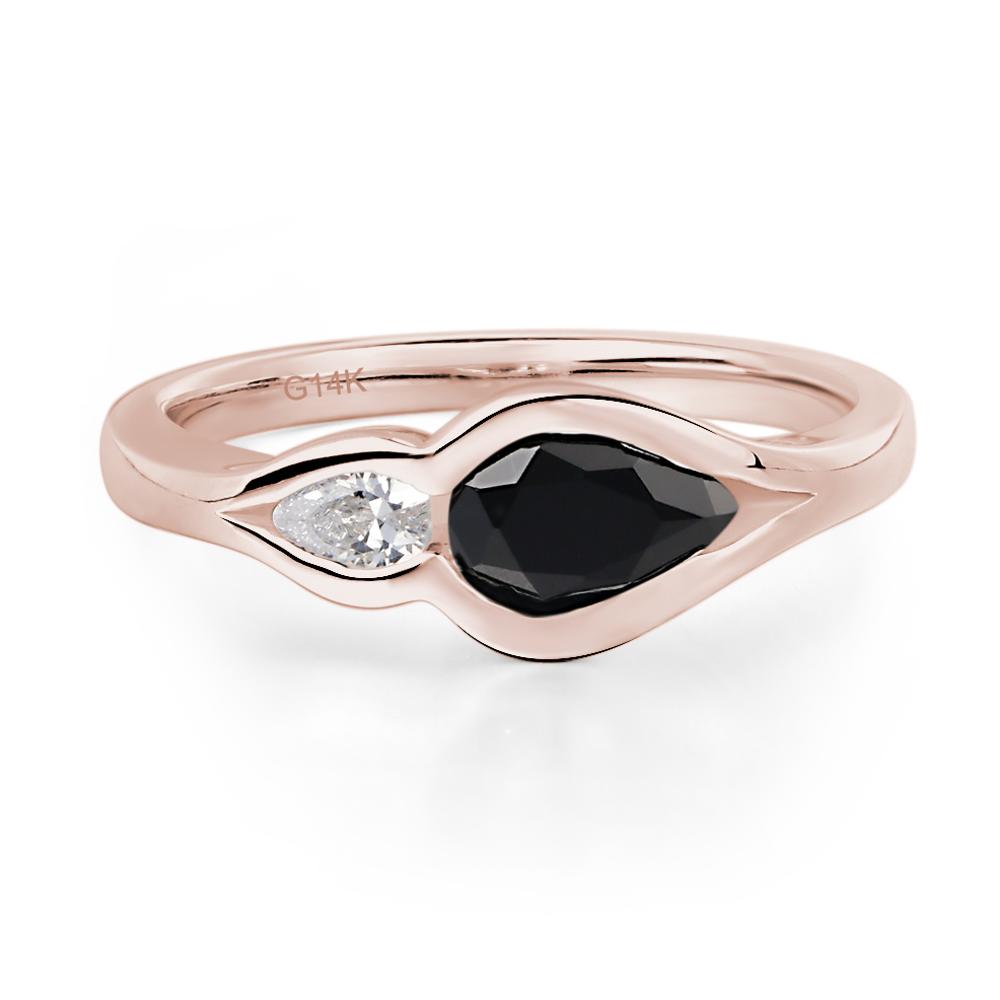 Vintage Black Spinel Bezel Pear Engagement Ring - LUO Jewelry #metal_14k rose gold
