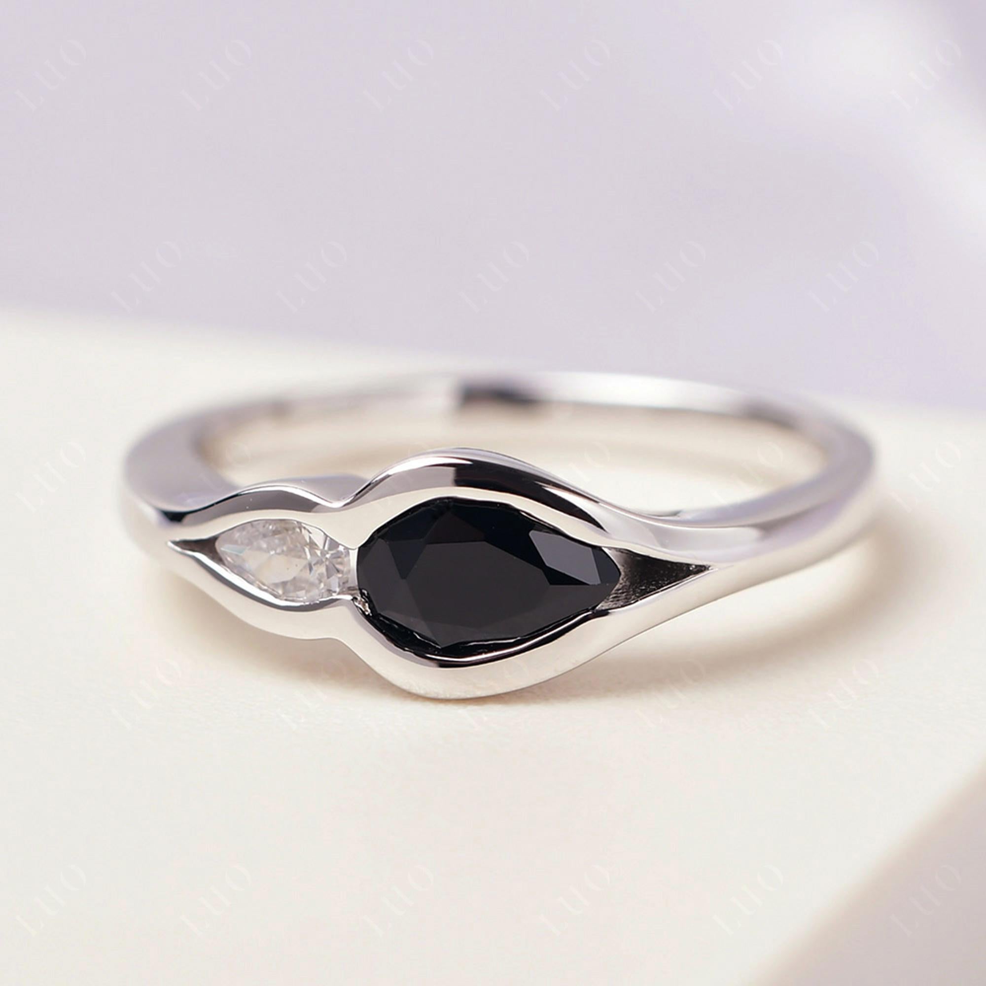 Vintage Black Spinel Bezel Pear Engagement Ring - LUO Jewelry