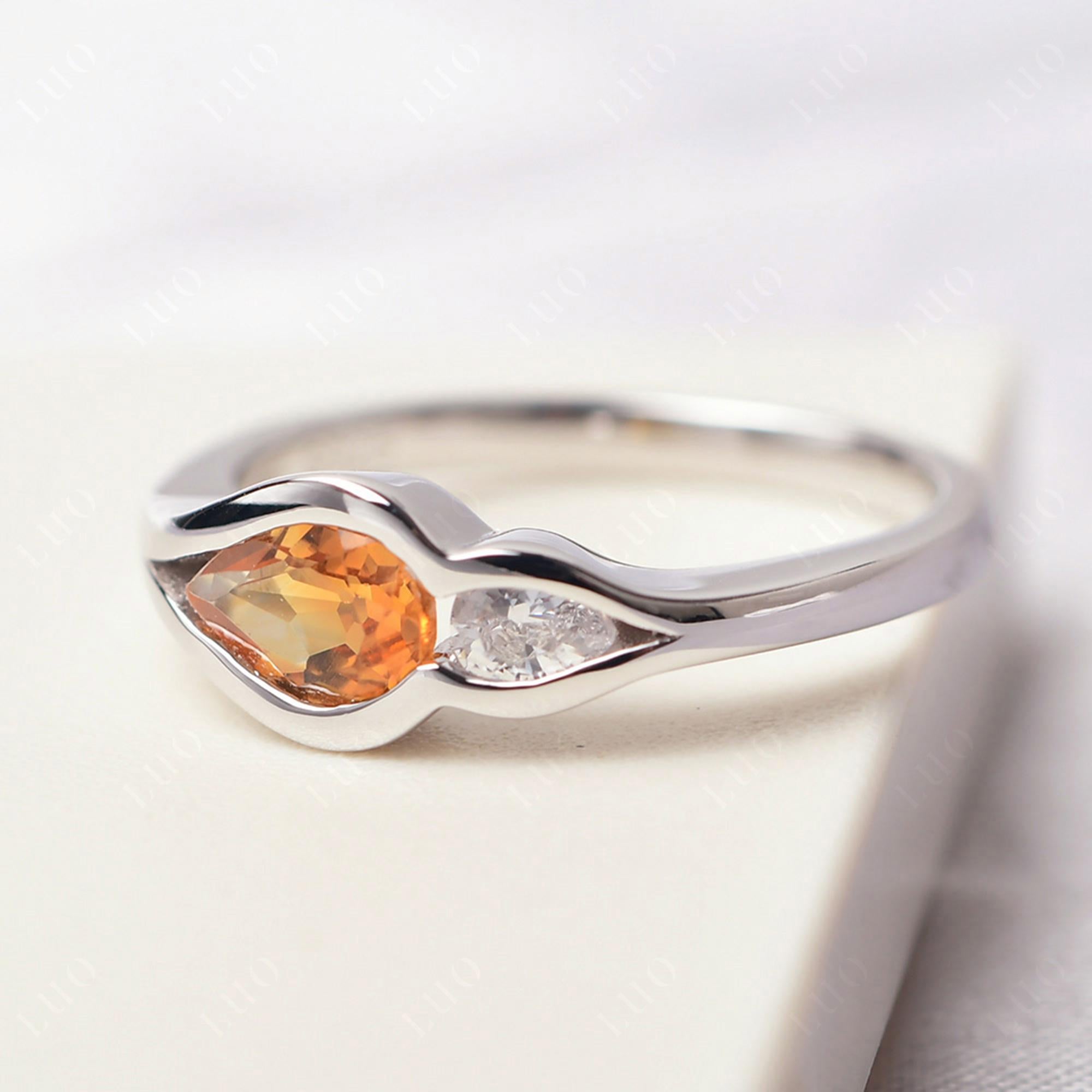 Vintage Citrine Bezel Pear Engagement Ring - LUO Jewelry
