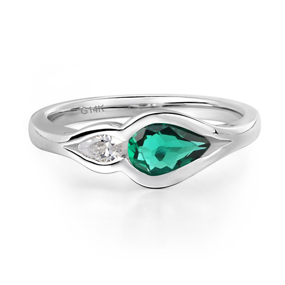Vintage Emerald Bezel Pear Engagement Ring - LUO Jewelry #metal_14k white gold