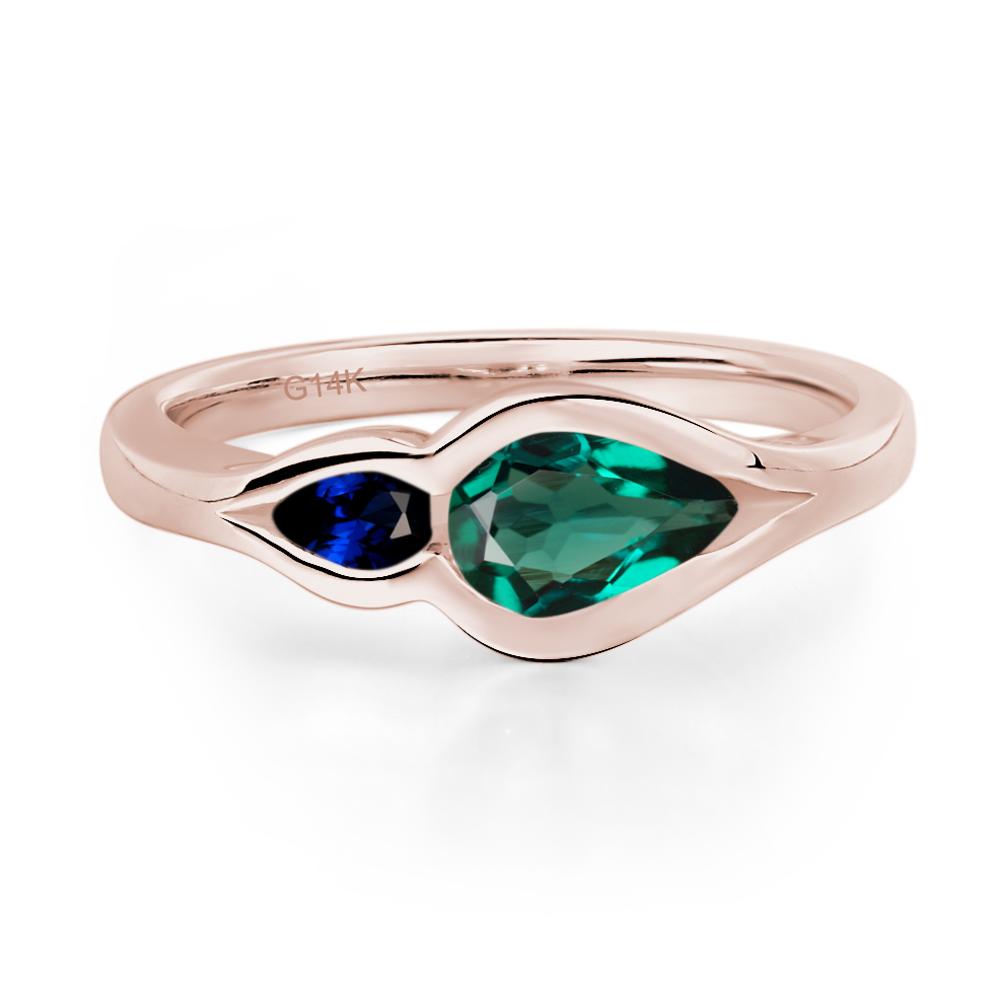 Vintage Lab Emerald and Sapphire Bezel Pear Engagement Ring - LUO Jewelry #metal_14k rose gold
