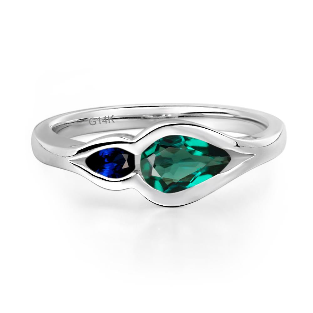 Vintage Lab Emerald and Sapphire Bezel Pear Engagement Ring - LUO Jewelry #metal_14k white gold