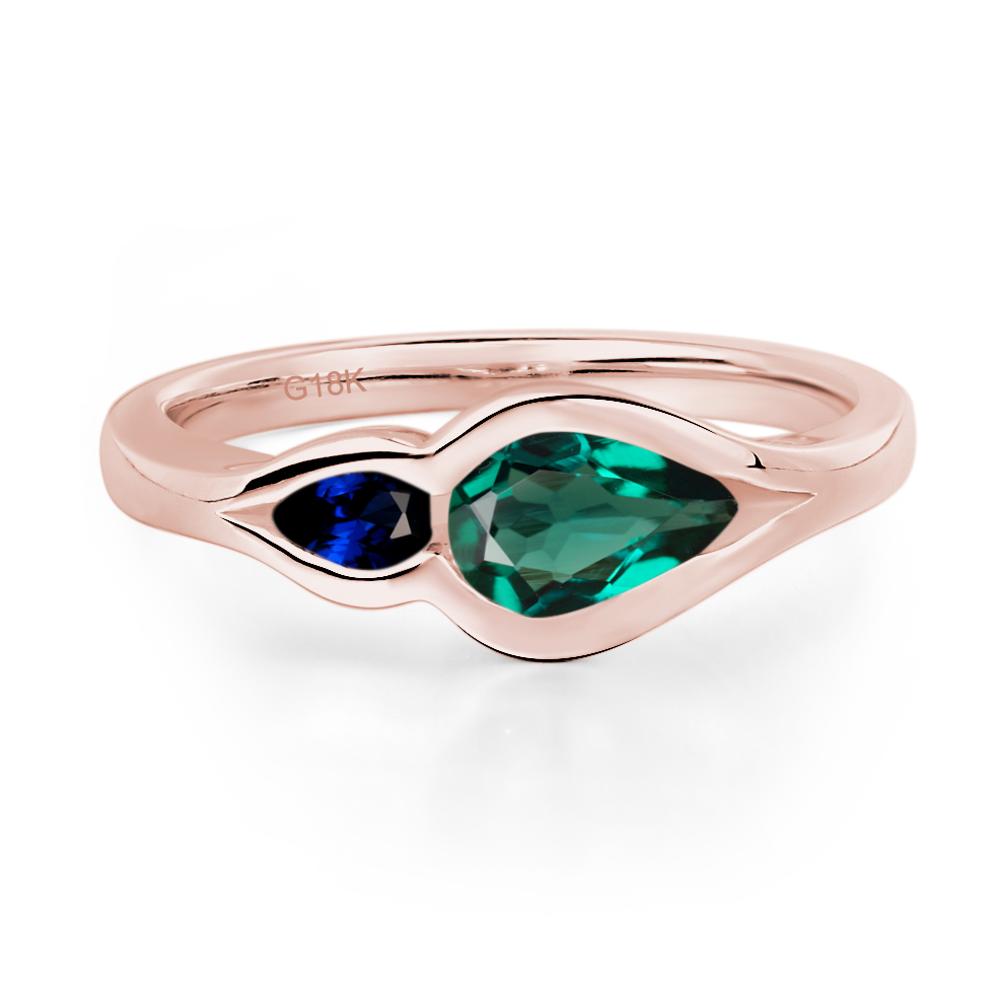 Vintage Lab Emerald and Sapphire Bezel Pear Engagement Ring - LUO Jewelry #metal_18k rose gold