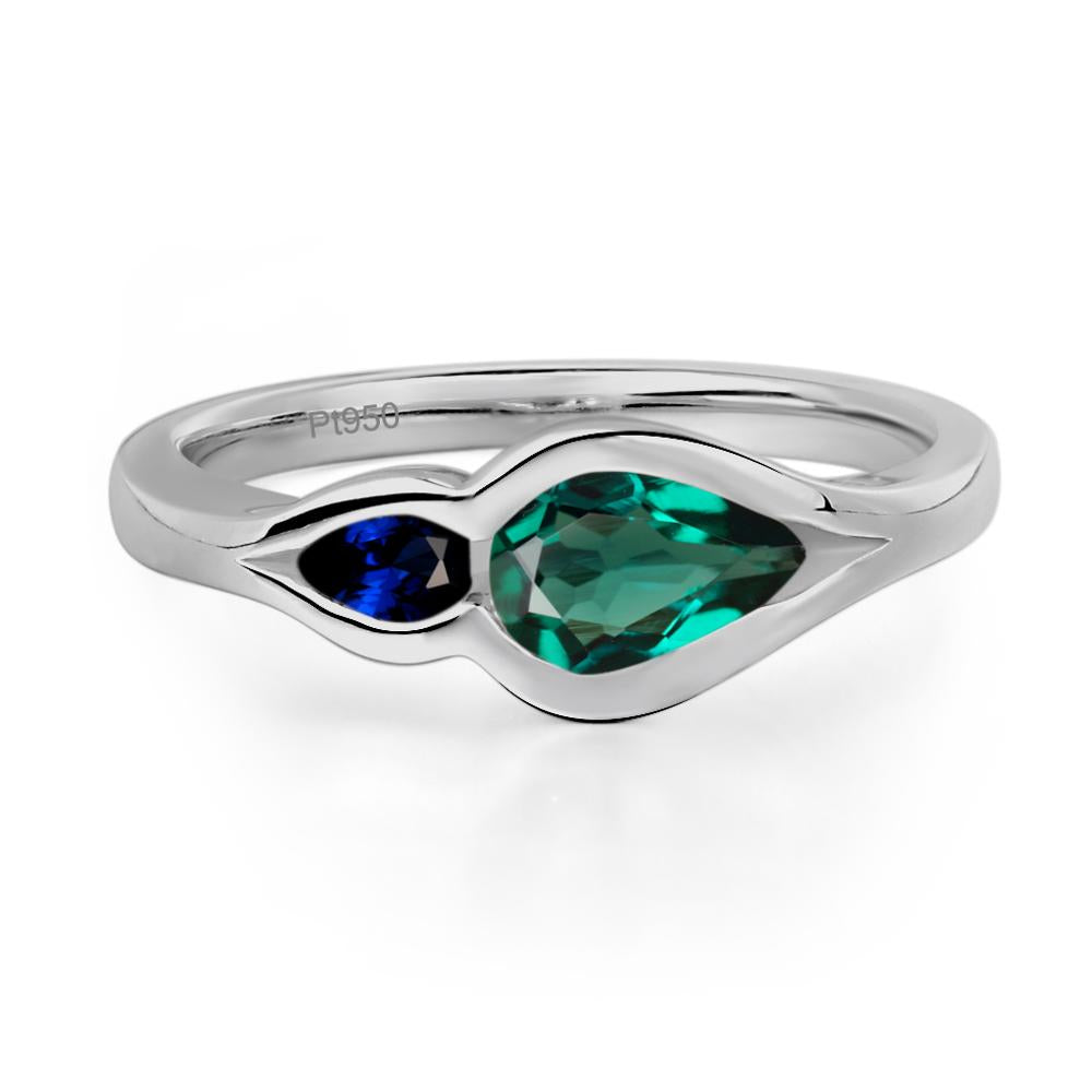 Vintage Lab Emerald and Sapphire Bezel Pear Engagement Ring - LUO Jewelry #metal_platinum