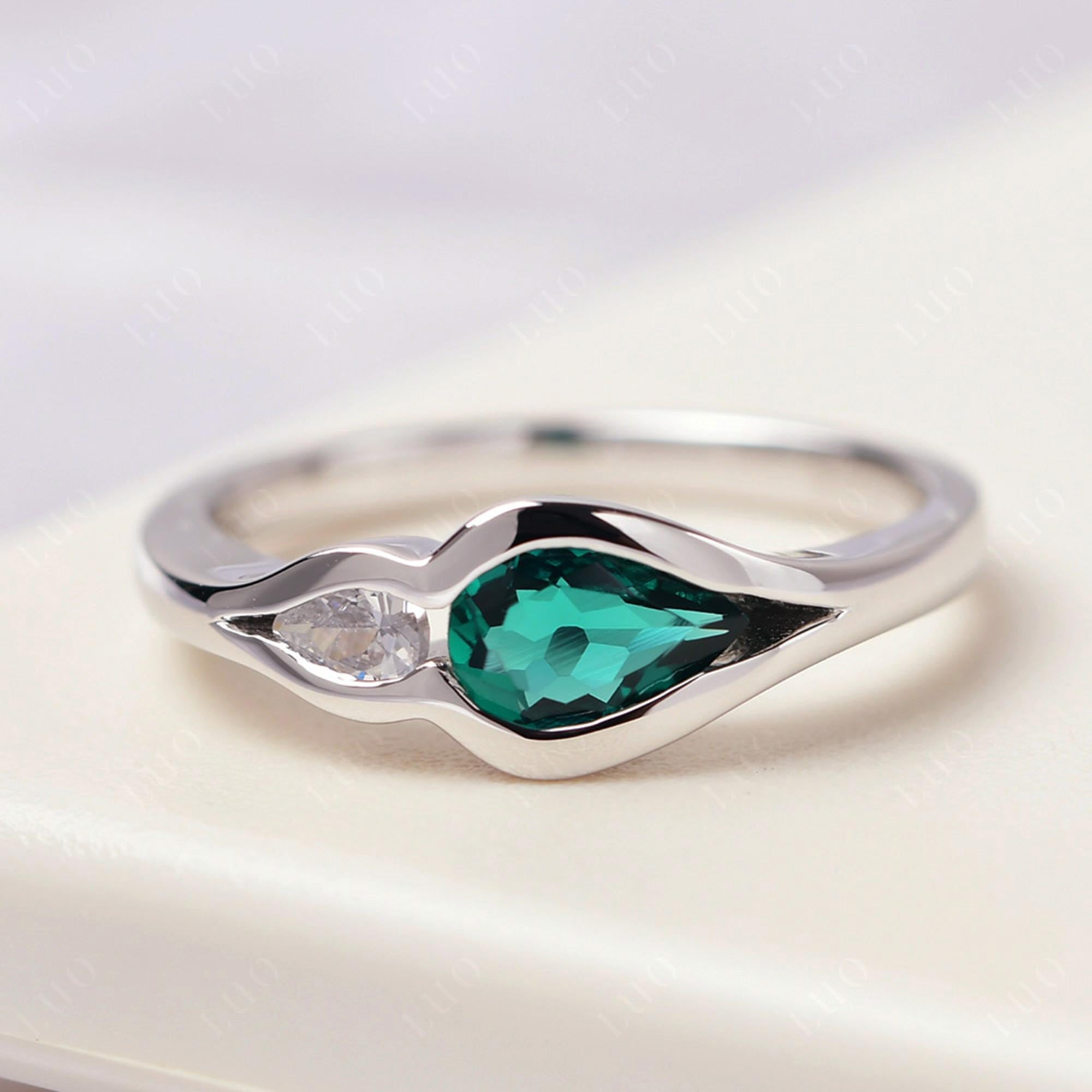 Vintage Emerald Bezel Pear Engagement Ring - LUO Jewelry