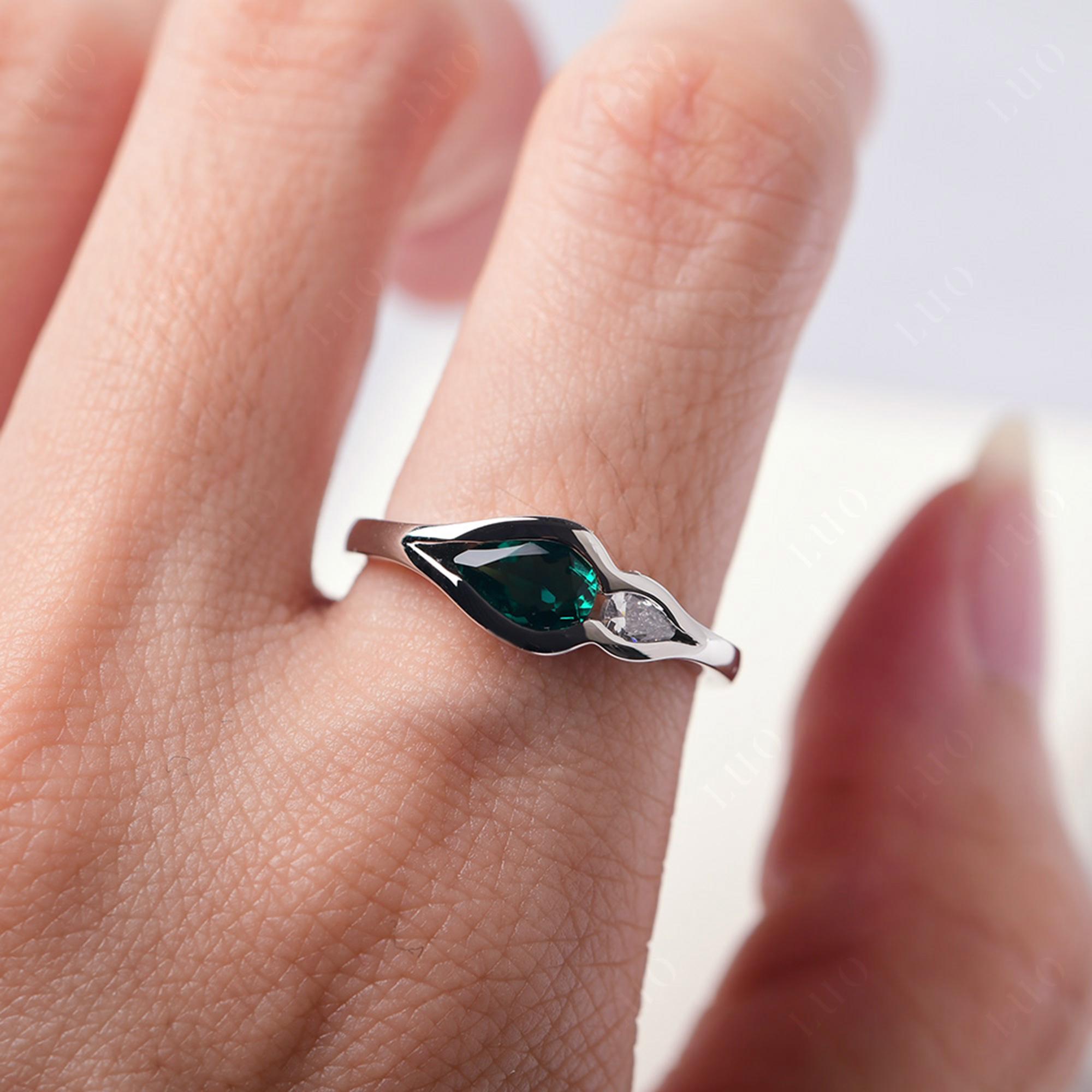 Vintage Emerald Bezel Pear Engagement Ring - LUO Jewelry