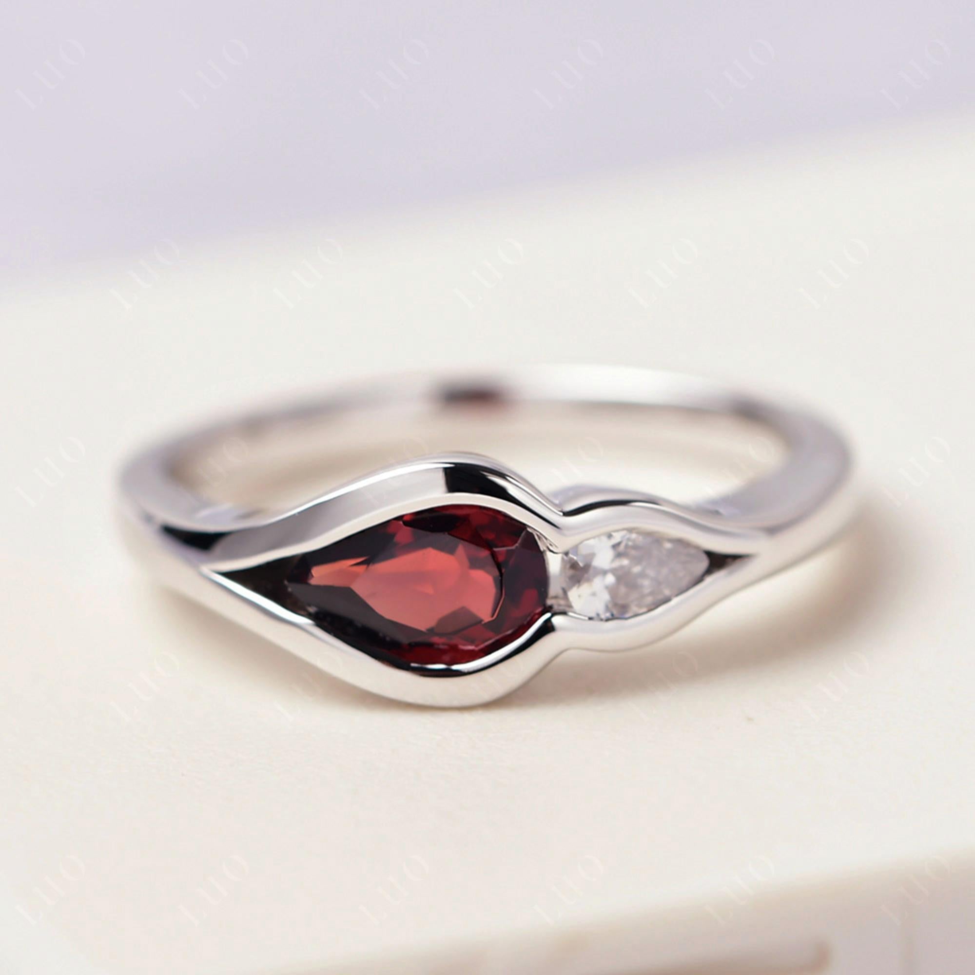 Vintage Garnet Bezel Pear Engagement Ring - LUO Jewelry