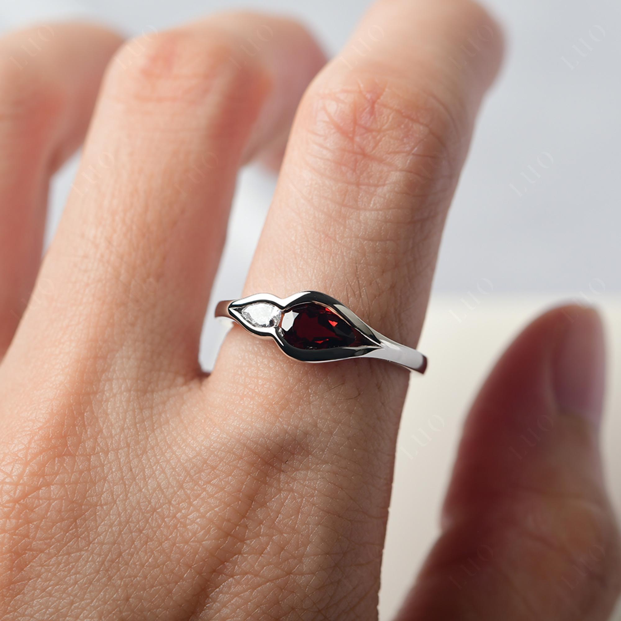 Vintage Garnet Bezel Pear Engagement Ring - LUO Jewelry