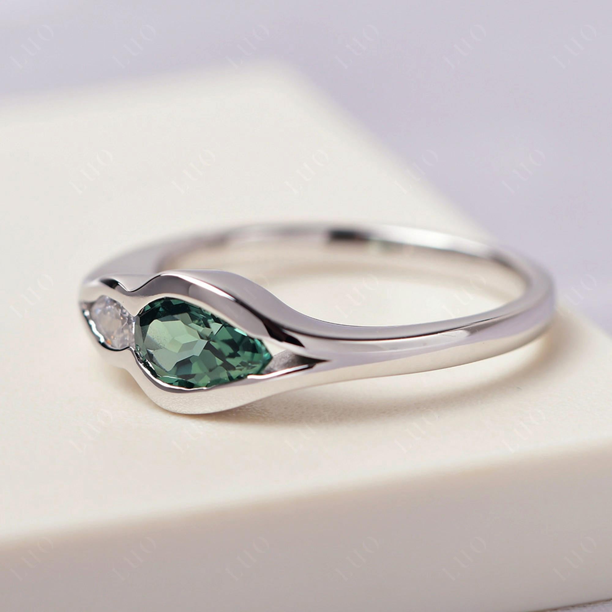 Vintage Lab Grown Green Sapphire Bezel Pear Engagement Ring - LUO Jewelry