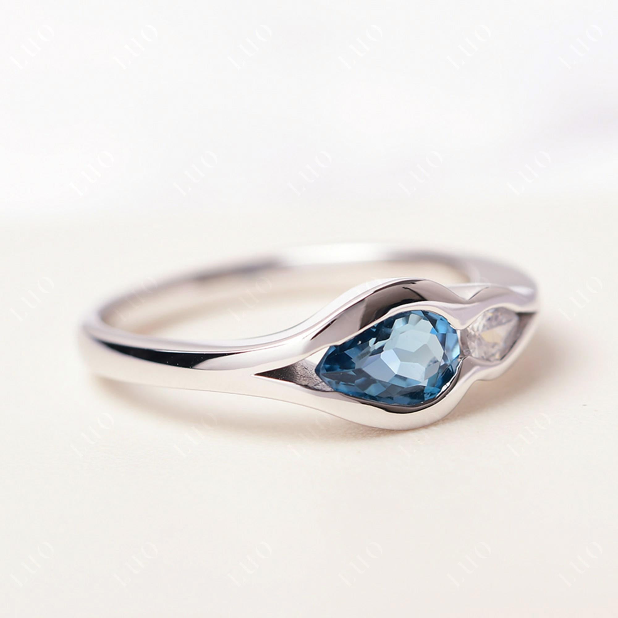 Vintage London Blue Topaz Bezel Pear Engagement Ring - LUO Jewelry