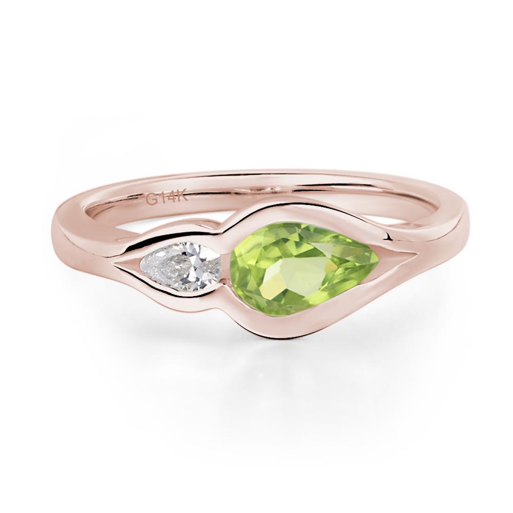Vintage Peridot Bezel Pear Engagement Ring - LUO Jewelry #metal_14k rose gold