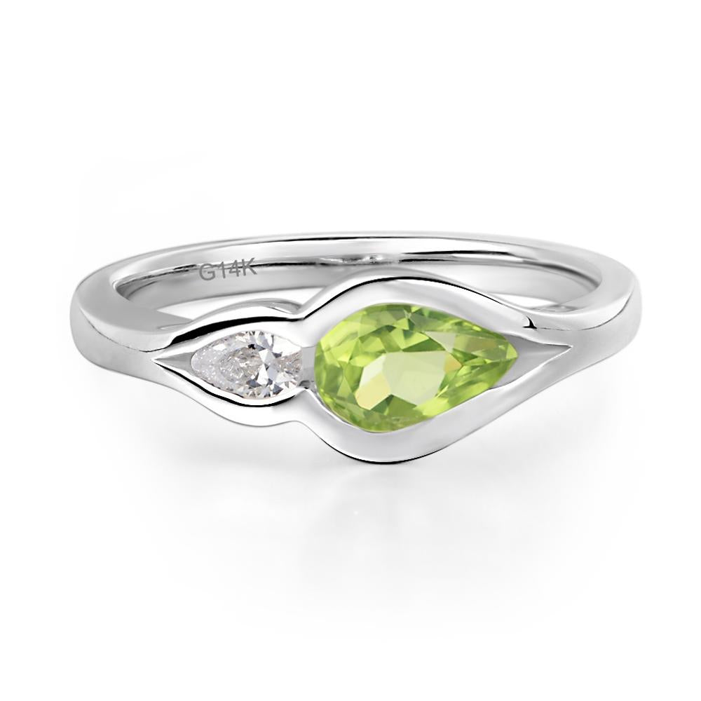 Vintage Peridot Bezel Pear Engagement Ring - LUO Jewelry #metal_14k white gold