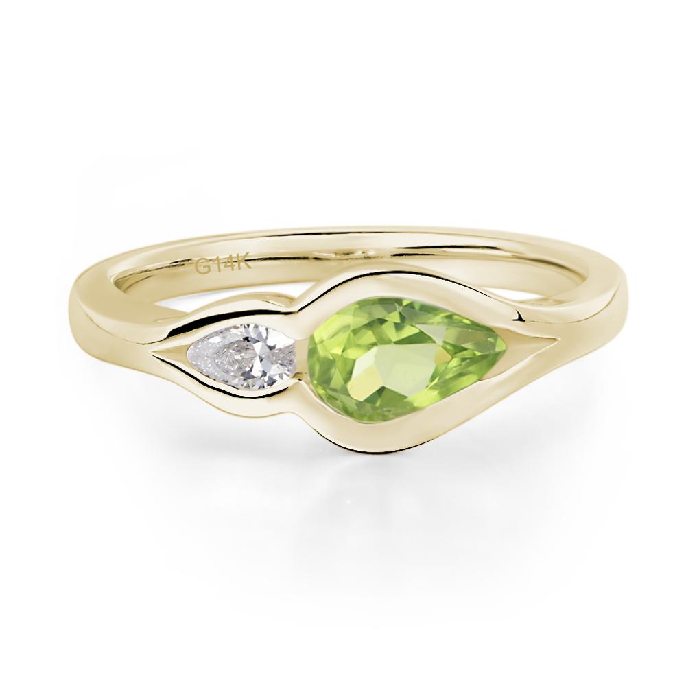 Vintage Peridot Bezel Pear Engagement Ring - LUO Jewelry #metal_14k yellow gold