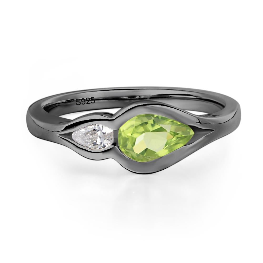 Vintage Peridot Bezel Pear Engagement Ring - LUO Jewelry #metal_black finish sterling silver