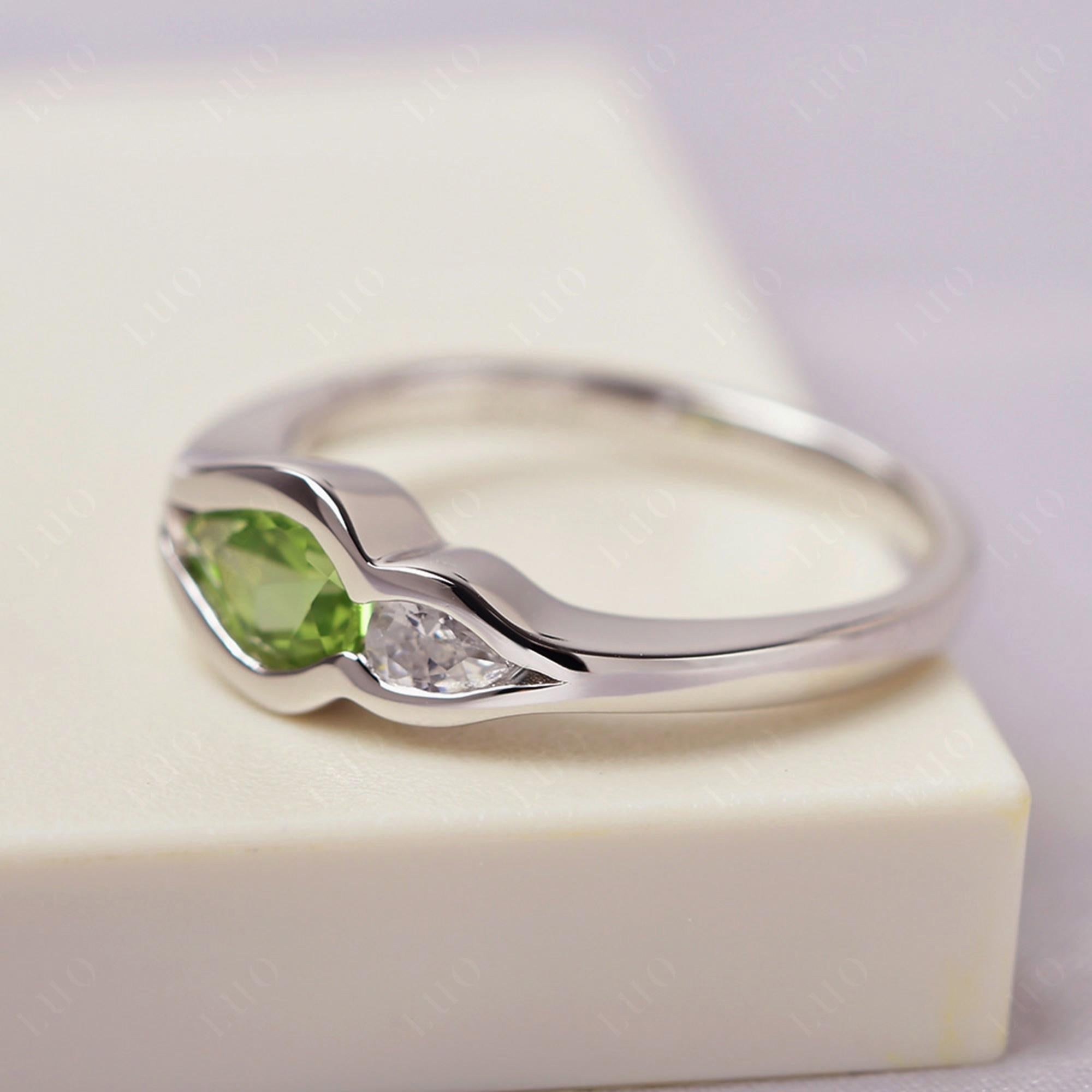 Vintage Peridot Bezel Pear Engagement Ring - LUO Jewelry