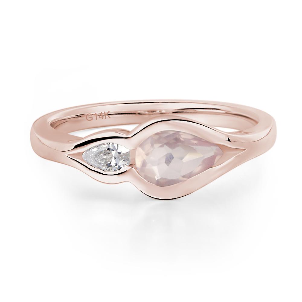 Vintage Rose Quartz Bezel Pear Engagement Ring - LUO Jewelry #metal_14k rose gold