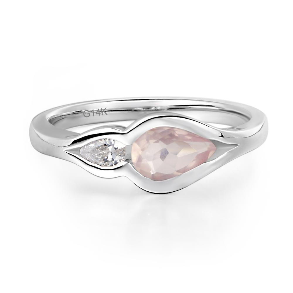 Vintage Rose Quartz Bezel Pear Engagement Ring - LUO Jewelry #metal_14k white gold