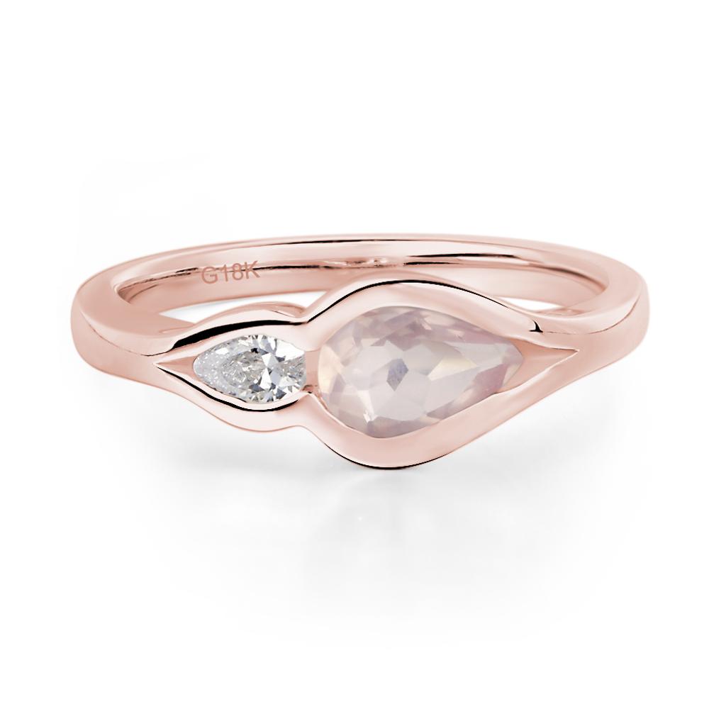 Vintage Rose Quartz Bezel Pear Engagement Ring - LUO Jewelry #metal_18k rose gold