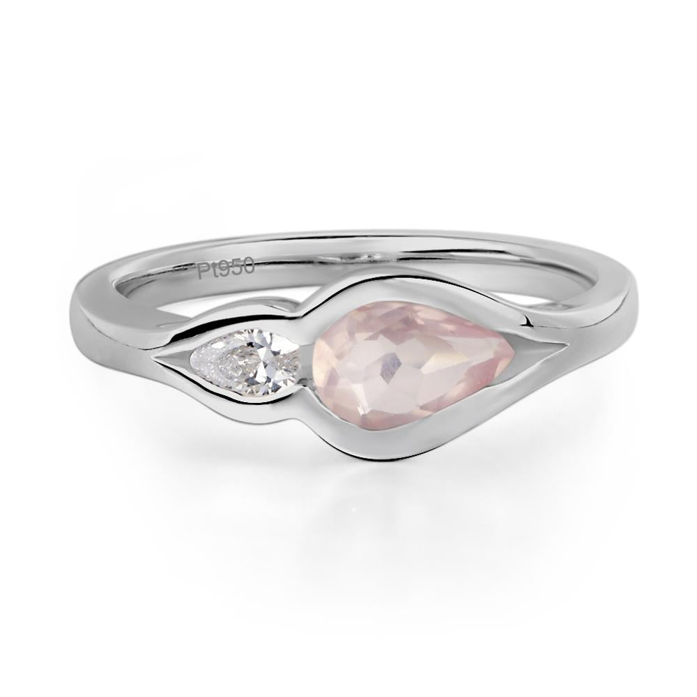 Vintage Rose Quartz Bezel Pear Engagement Ring - LUO Jewelry #metal_platinum