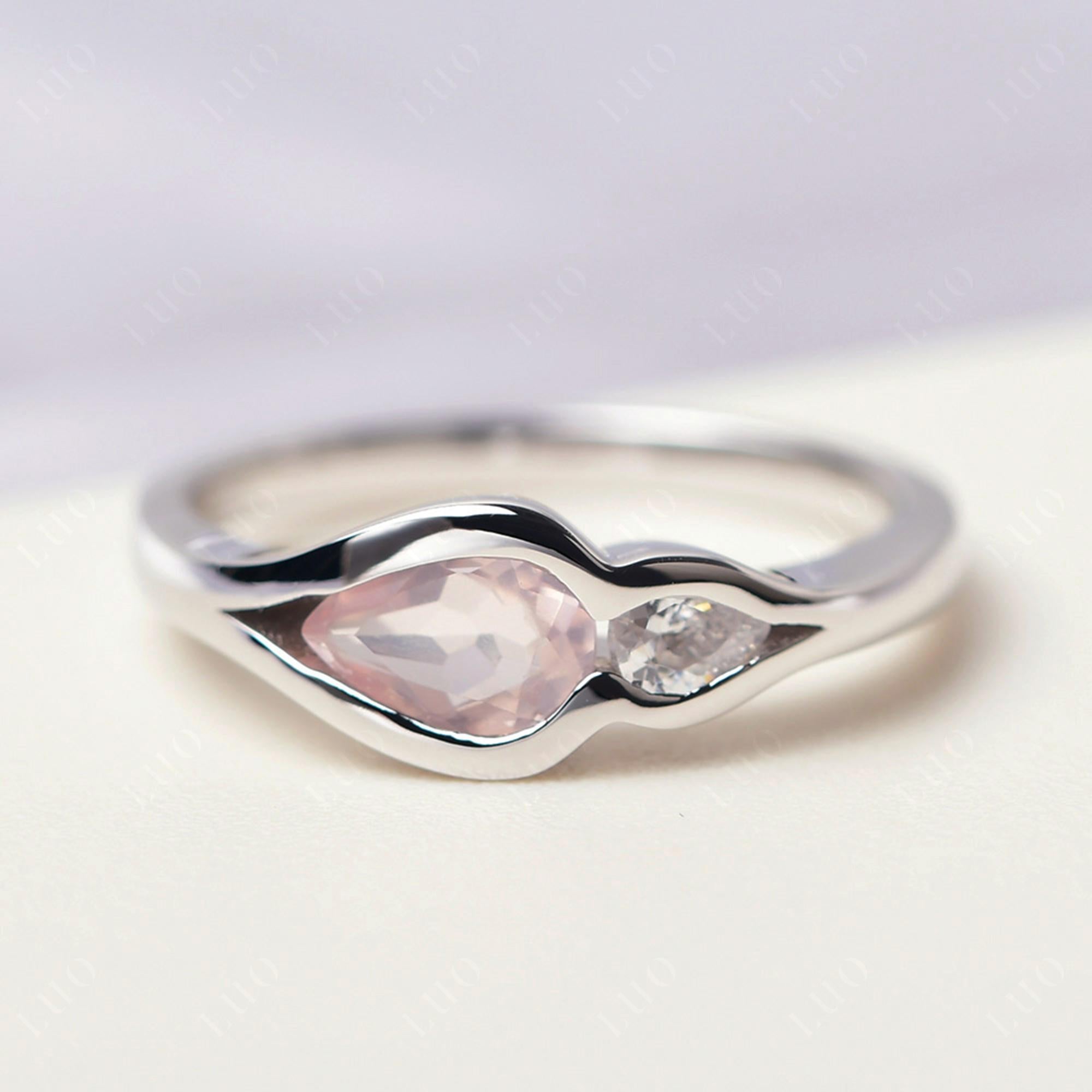 Vintage Rose Quartz Bezel Pear Engagement Ring - LUO Jewelry