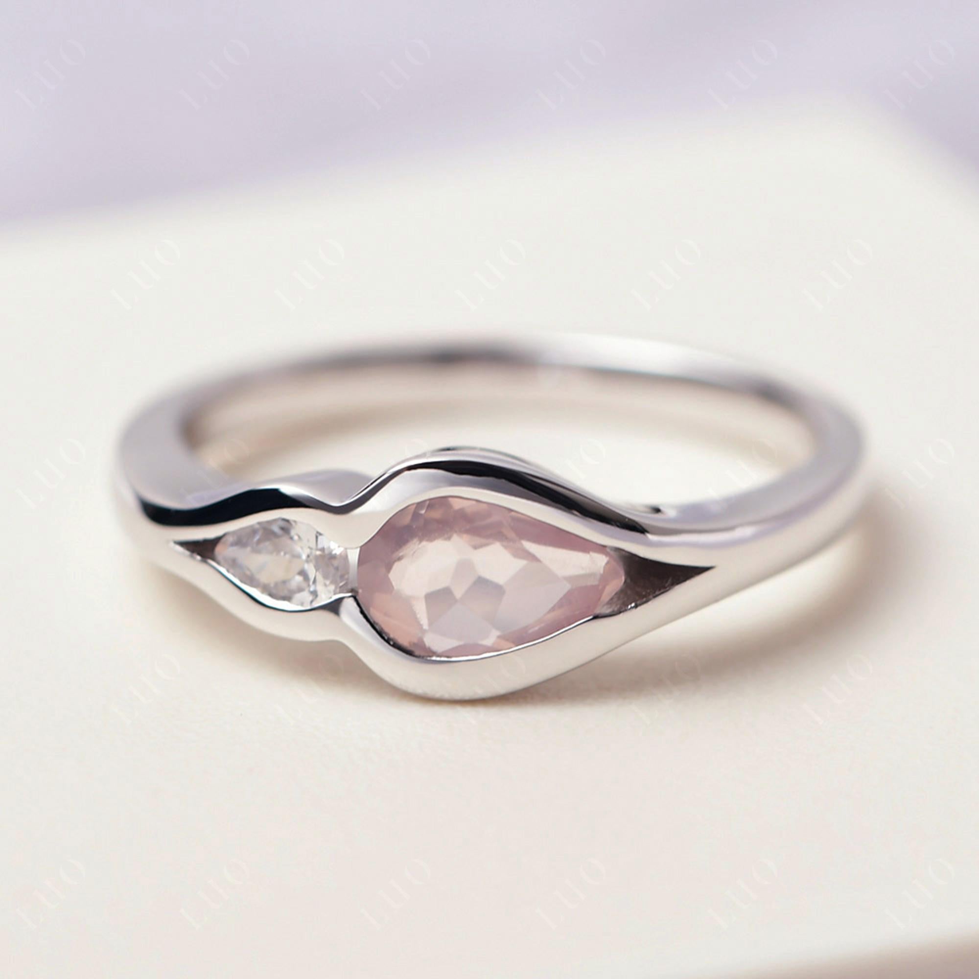 Vintage Rose Quartz Bezel Pear Engagement Ring - LUO Jewelry