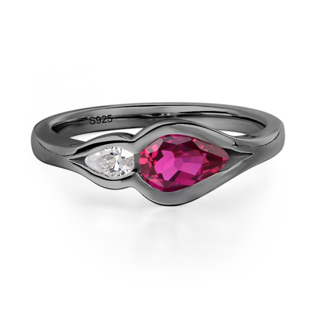 Vintage Ruby Bezel Pear Engagement Ring - LUO Jewelry #metal_black finish sterling silver
