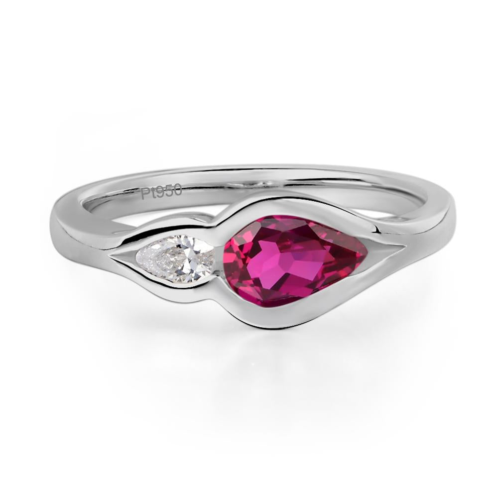 Vintage Ruby Bezel Pear Engagement Ring - LUO Jewelry #metal_platinum