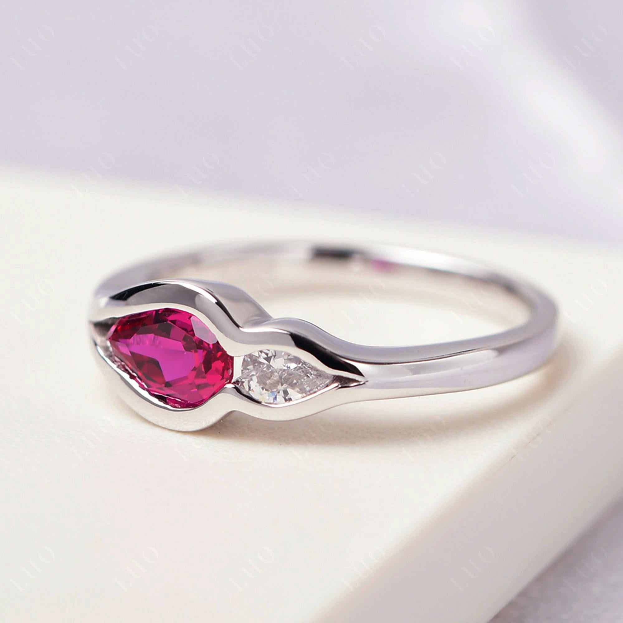 Vintage Ruby Bezel Pear Engagement Ring - LUO Jewelry