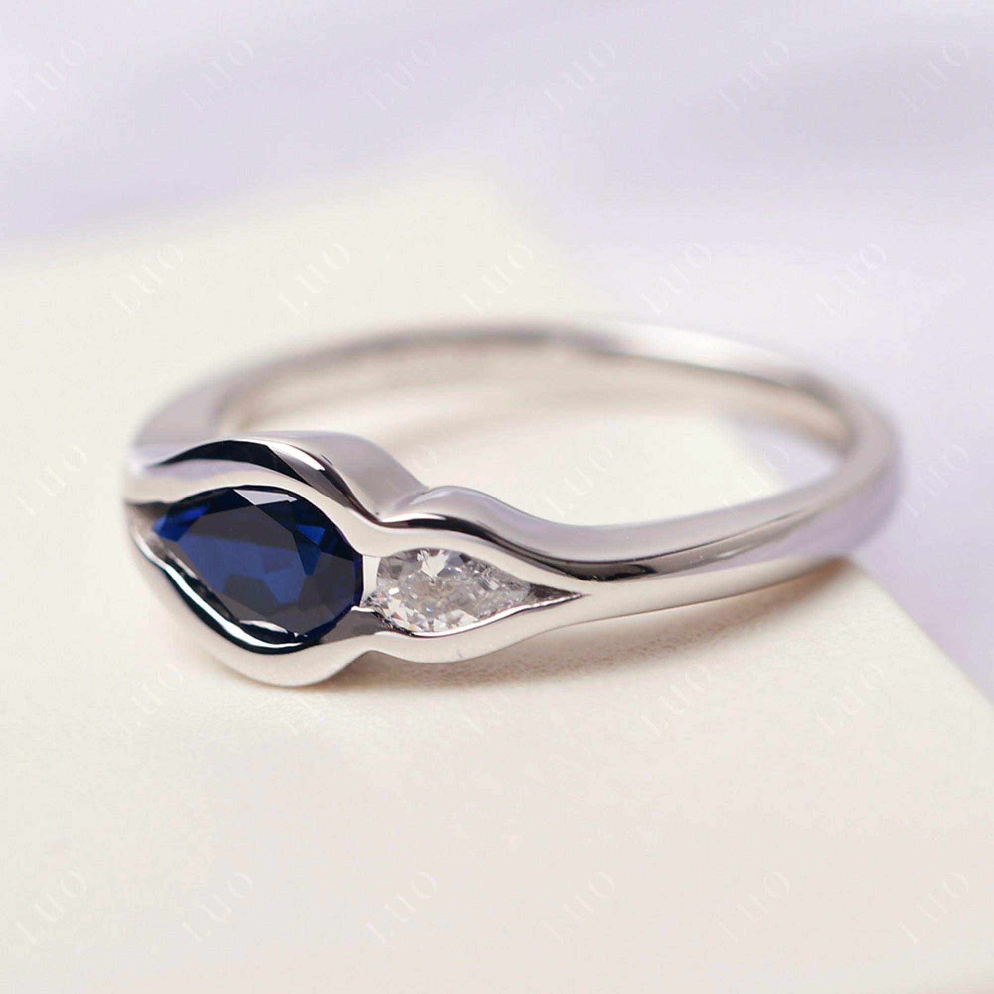 Vintage Lab Created Sapphire Bezel Pear Engagement Ring - LUO Jewelry