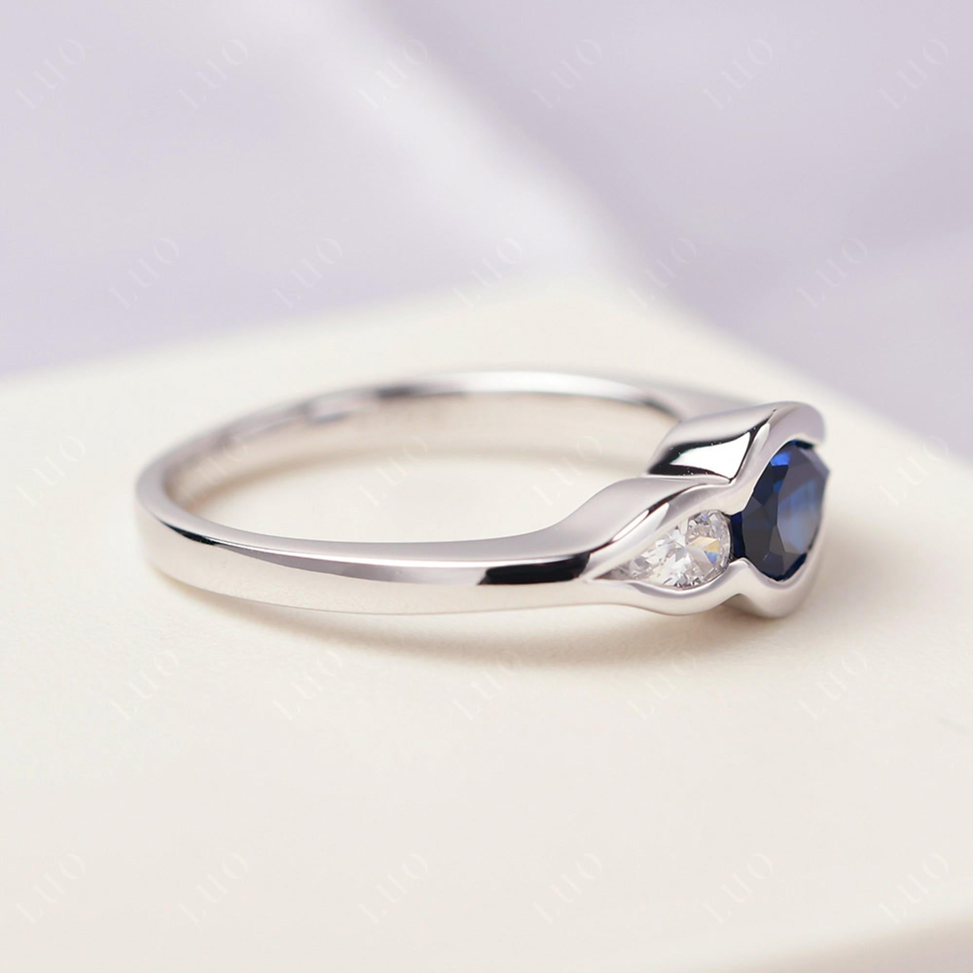 Vintage Lab Created Sapphire Bezel Pear Engagement Ring - LUO Jewelry