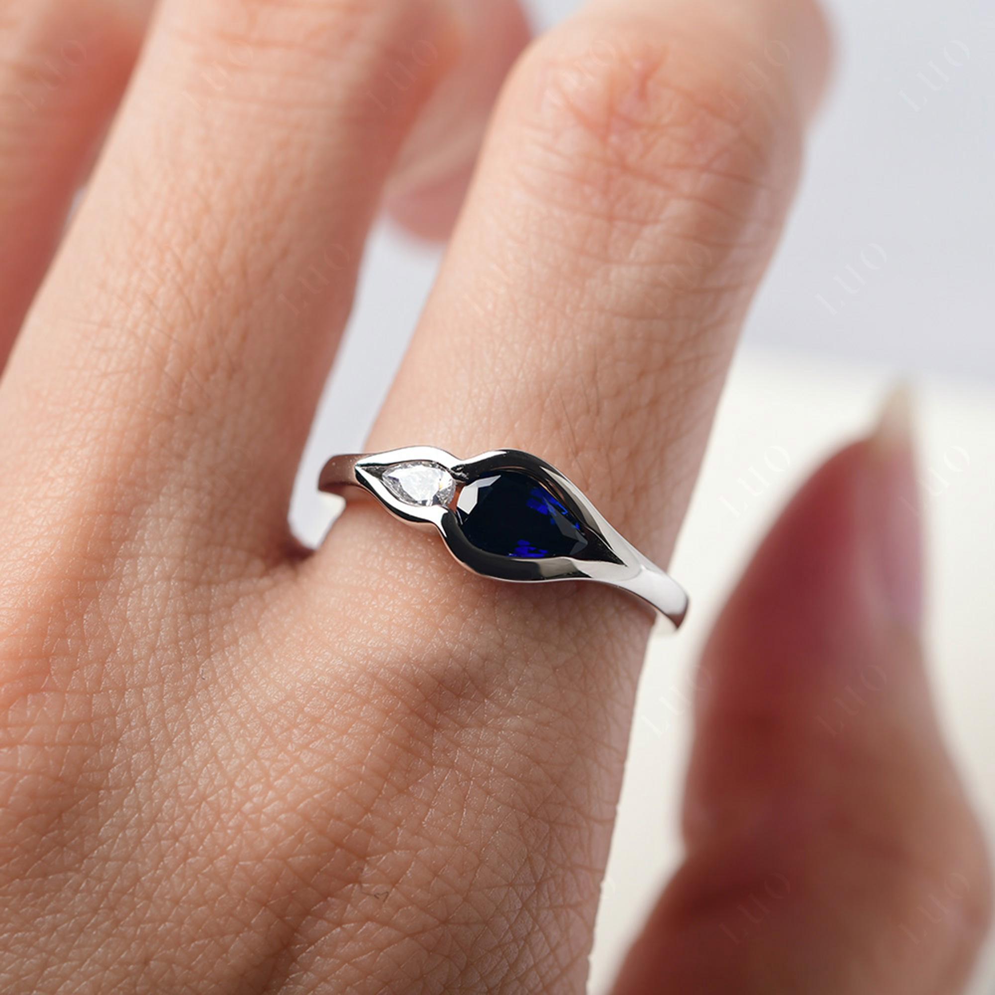 Vintage Lab Created Sapphire Bezel Pear Engagement Ring - LUO Jewelry