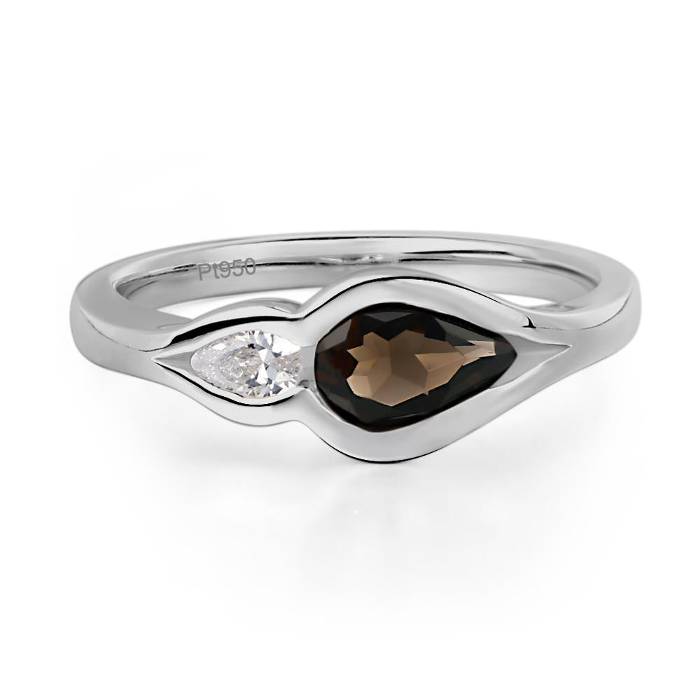 Vintage Smoky Quartz Bezel Pear Engagement Ring - LUO Jewelry #metal_platinum