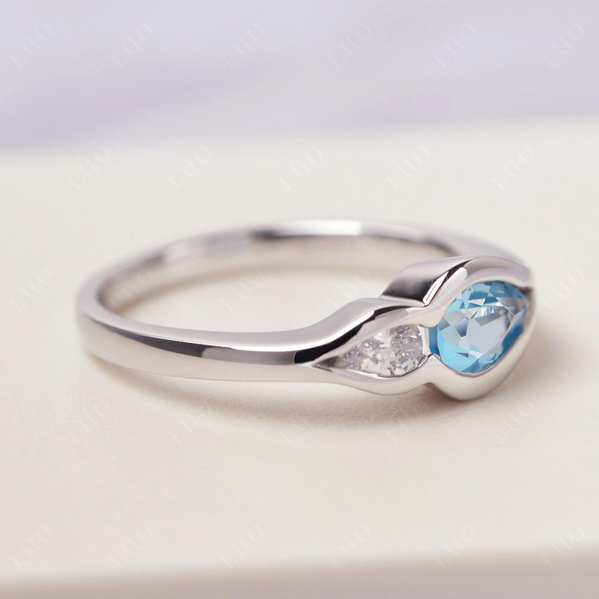 Vintage Swiss Blue Topaz Bezel Pear Engagement Ring - LUO Jewelry