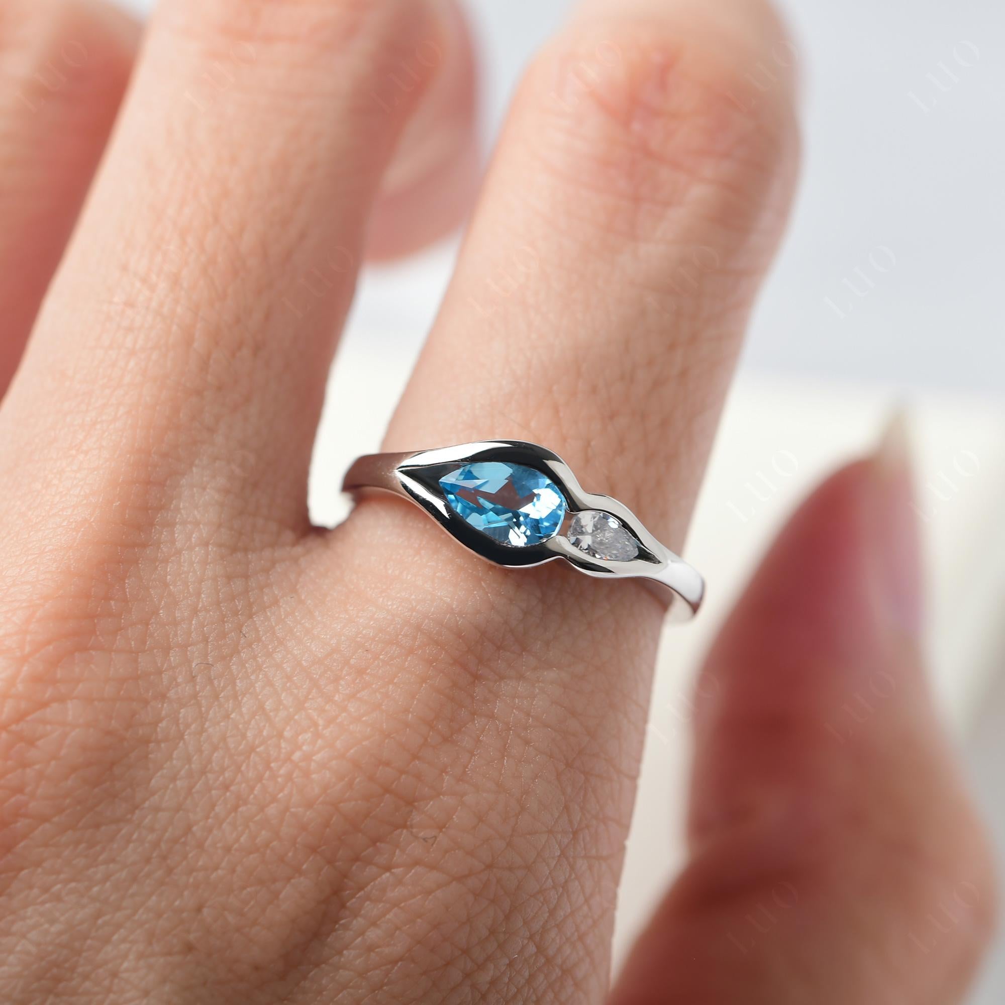 Vintage Swiss Blue Topaz Bezel Pear Engagement Ring - LUO Jewelry