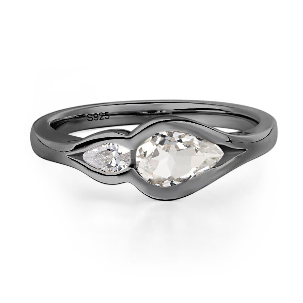 Vintage White Topaz Bezel Pear Engagement Ring - LUO Jewelry #metal_black finish sterling silver