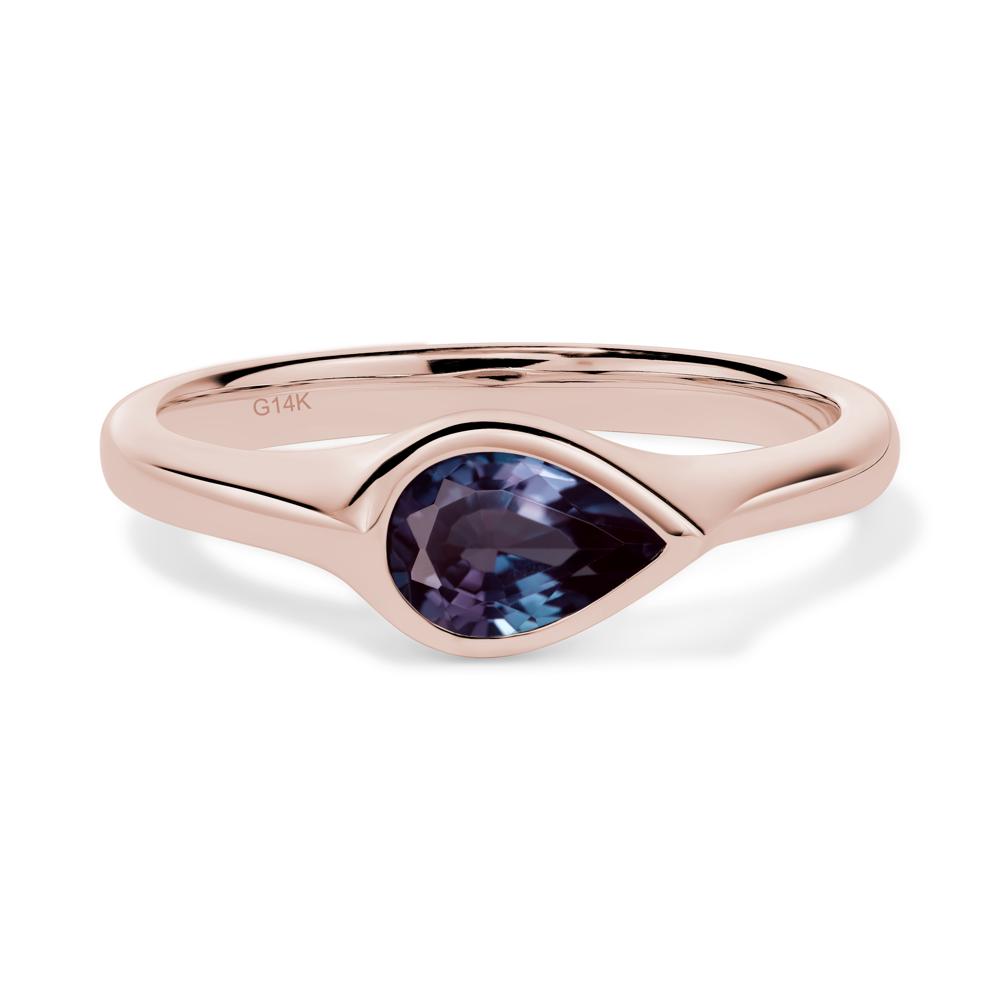 Horizontal Pear Lab Created Alexandrite Engagement Ring - LUO Jewelry #metal_14k rose gold