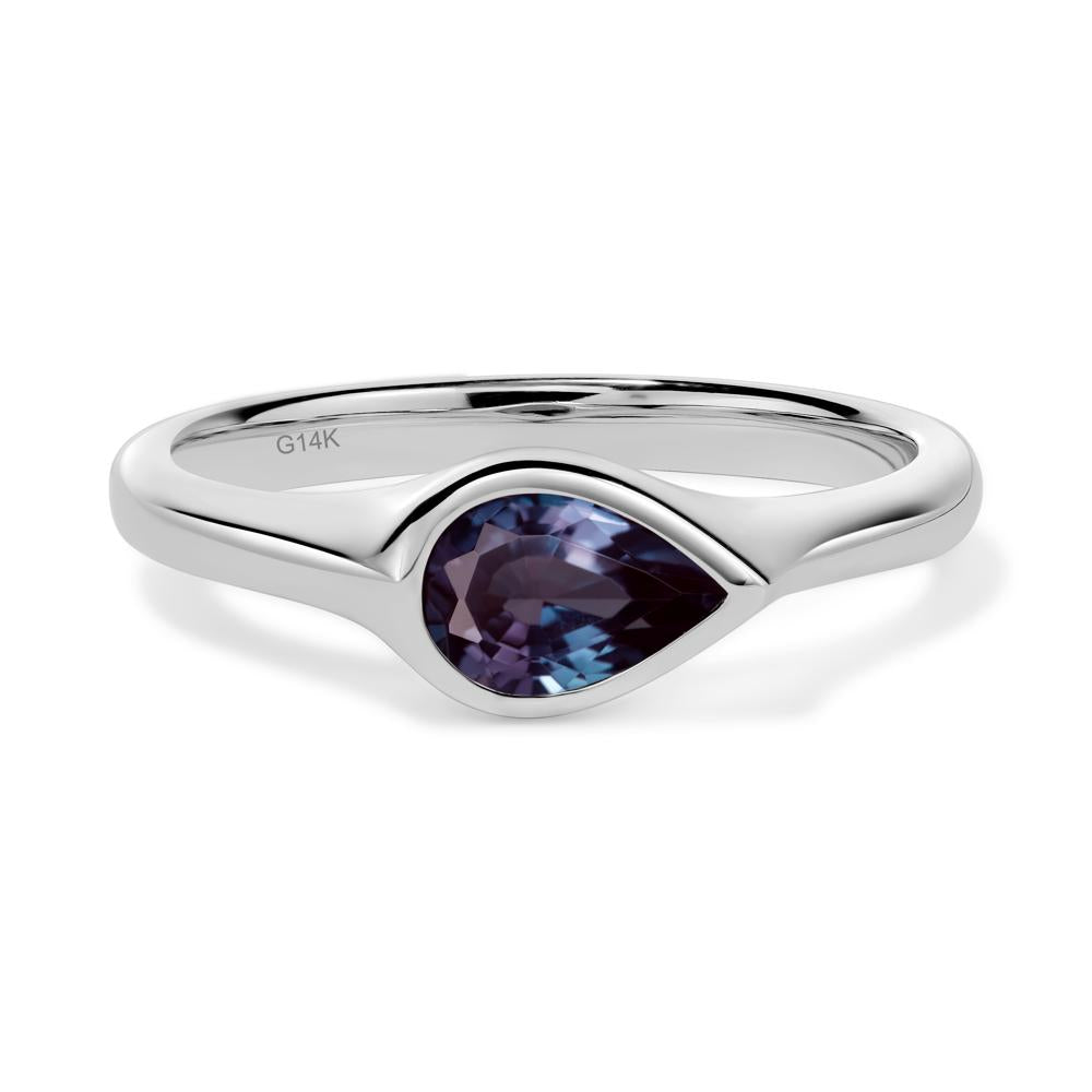 Horizontal Pear Lab Created Alexandrite Engagement Ring - LUO Jewelry #metal_14k white gold