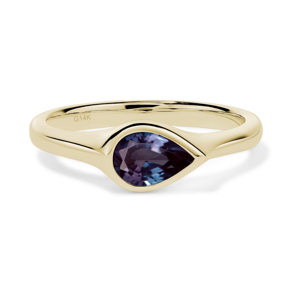 Horizontal Pear Lab Created Alexandrite Engagement Ring - LUO Jewelry #metal_14k yellow gold